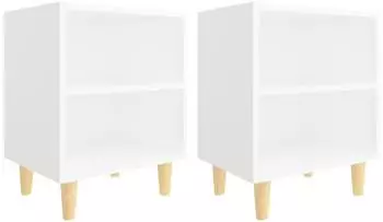 vidaXL Nachttische mit Massivholz-Beinen, wei&szlig;, 40x30x50cm, 2er-Set