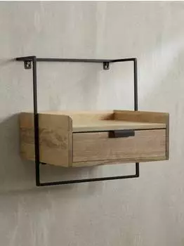 KADIMA DESIGN Nachtkonsole Wandmontage Mango Massivholz mit Schublade, 44x45x35cm