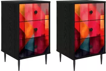 vidaXL HEESCH Nachttisch 2er-Set, schwarz Eichen-Optik, 36x33x61cm (8007328)