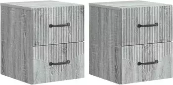 vidaXL Wandmontierter Nachttisch 2er-Set, graues Sonoma, Holzwerkstoff (898988)