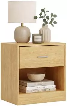 Relaxdays Nachttisch mit Schublade und offenem Fach, Holzoptik, hellbraun (39x28x41cm)