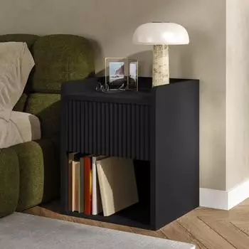 en.casa Nand Nachttisch 1 Schublade, 1 Fach, 55x45x39cm, schwarz