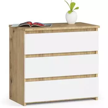 Akord Furniture Factory CL-3 Kommode mit 3 Schubladen, Eiche Artisan/weiß, 60x57x35cm (OP0LCL-ARTBIA003)