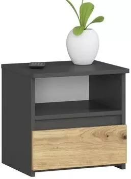 RAUMHIRSCH Nachttisch mit 1 Schublade, Graphit Grau/Eiche Artisan, 40x40x35cm (800001457308)