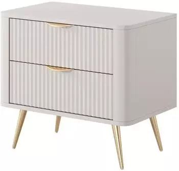 Bettso LANTE Nachttisch 2 Schubladen, geriffelte Fronten, beige