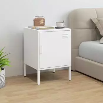 OKWISH Nachttisch Metall wei&szlig; mit verstellbarem Regal, 40x40x56cm