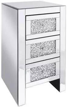 Beliani Loray Nachttisch Glas verspiegelt 3 Schubladen, silber