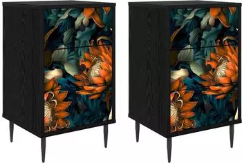 vidaXL LOCHEM Nachttisch 2er-Set, schwarz Eichen-Optik, 36x33x61cm