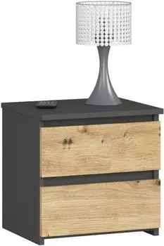 RAUMHIRSCH Nachttisch 2 Schubladen Soft-Close, Graphit Grau/Eiche Artisan (800001457233)