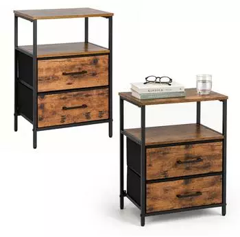 Relaxdays Nachttisch 2 Schubladen & Ablagen, braun/schwarz, 61x38x28cm