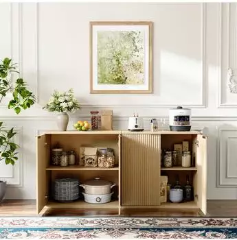 OKWISH Aufbewahrungsschrank MDF Eiche, zweit&uuml;rig, Faltenfront, 80x40x80cm