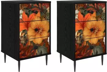 vidaXL GENNEP Nachttisch 2er-Set, schwarz, Eichen-Optik, 36x33x61cm