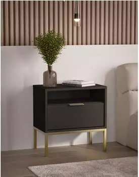 RAUMHIRSCH Austin Nachttisch mit Schublade, schwarz-gold (800001030127)