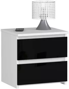 RAUMHIRSCH Nachttisch 2 Schubladen Soft-Close, weiß-schwarz Glanz, 40x40x35cm (800001522788)