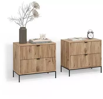 Livinity Aterno Viking Oak Nachttisch-Set, Holzwerkstoff, eichefarben (58966)