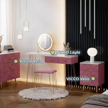 VICCO Velia Nachttisch rosa, 3 Schubladen, 41x62cm