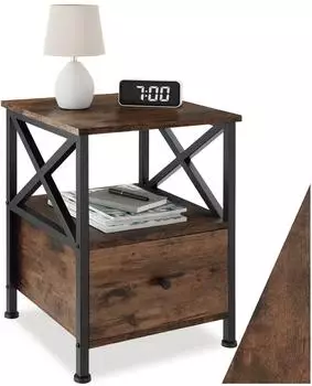 TecTake Falkirk Nachttisch 2 Ablagen, Schublade, Industrial Holz dunkel (40x41,5x55,5cm)