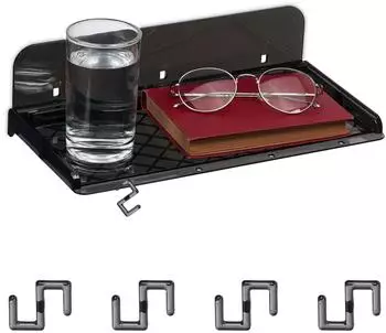 Relaxdays Bettablage mit 5 Haken, Kunststoff, schwarz, 30x8,5x15,5cm