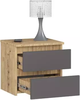 RAUMHIRSCH Nachttisch 2 Schubladen Soft-Close, Eiche Artisan/Graphit Grau, 40x40x35cm