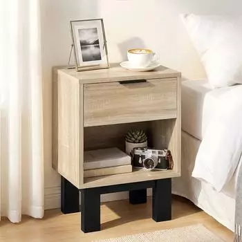 HomCom Nachttisch mit Schublade und offenem Fach, Eiche, 35x26x50cm