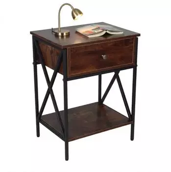 Relaxdays Nachttisch Industrial mit Schublade & Ablage, 40x55x30cm