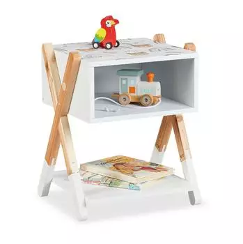 Relaxdays Kinder-Nachttisch mit offenem Fach, wei&szlig; (34x30x42cm)