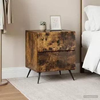 vidaXL Nachttisch Rauchige Eiche, Holzwerkstoff, 4 Schubladen, 43x34,5x47,5cm, 2er-Set