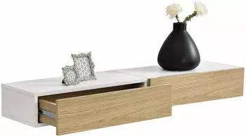 en.casa Wandregal mit Schublade 2er Set 50x24x12cm weiß/holzfarben (ABWD-01X4)