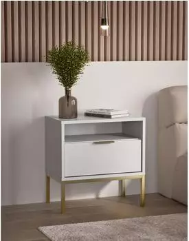 RAUMHIRSCH Austin Nachttisch weiß-gold, 1 Schublade (800001030106)