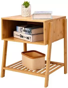 Relaxdays Nachttisch Bambus, 3 Ebenen (45x36x50cm)
