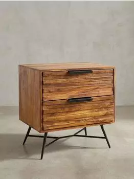 KADIMA DESIGN NISHAN Nachttisch Sheesham Massivholz, 60x60x40cm, mit Schubladen