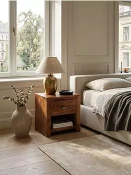 KADIMA DESIGN MUMBAI Nachttisch Sheesham Massivholz, 40x40x30cm, Landhausstil