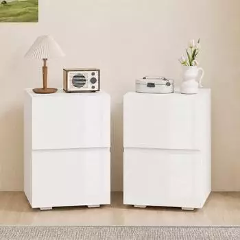HomCom Nachttisch 2er-Set, 2 Hochglanz-Schubladen, weiß, 40x40x58cm