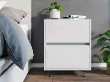 Posseik Nachttisch Industrial A 2 Schubladen, weiß hochglanz, 50cm