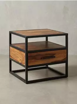 KADIMA DESIGN Nachttisch Sheesham Massivholz/Metall, 50x45x45cm, Industrial-Stil (WL5.624)