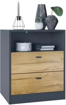 Vladon Pino V1 Kommode 2 Schubladen, anthrazit matt/Eiche Natur (50026927)