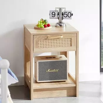 MODFU Nachttisch mit Rattan-Front und Schublade, 40x55x40cm