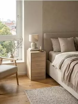 KADIMA DESIGN FOGGIA Nachttisch 3 Schubladen, Holz, Sonoma, 38x35x68cm