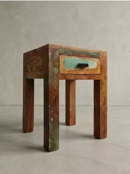 KADIMA DESIGN Kalkutta Beistelltisch Mango Massivholz mit Schublade 40x40x55cm