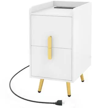 Costway Nachttisch mit Ladestation, 2 Schubladen & USB-Anschlüssen, 32x40x60cm (TG32707PQ-ITDE)