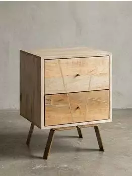 KADIMA DESIGN SIKAR Nachttisch Mango Massivholz, 2 Schubladen, 40x56x40cm (4255632586422)