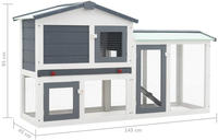 vidaXL Gro&szlig;er Kaninchenstall Grau und Wei&szlig; 145x45x84 cm Holz