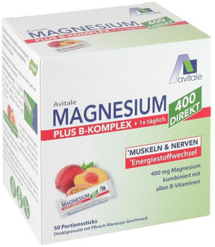 Avitale Magnesium Plus B-Komplex 400 Direkt Pfirsich-Maracuja Granulat (50x2,5g)