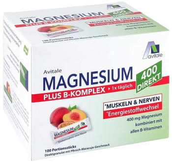 Avitale Magnesium Plus B-Komplex 400 Direkt Pfirsich-Maracuja Granulat (100x2,5g)