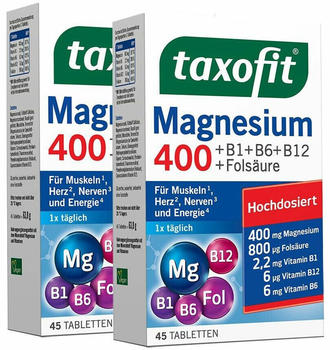 Taxofit Magnesium 400 +B1+B6+B12+Folsäure Tabletten (2x45 Stk.)