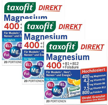 Taxofit Magnesium 400 + B1 + B6 + B12 + Folsäure 800 Direktgranulat (3 x 20 Stk.)