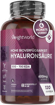 Weight World Hyaluronsäure 600mg Kapseln (120 Stk.)