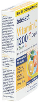 Tetesept Vitamin C 1.200 + Zink + D3 Depot Tabletten (30 Stk.) – Tetesept Vitamin C + Zink + D3 Depot – Dreifach-Kombination als Tablette