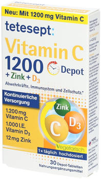 Tetesept Vitamin C 1.200 + Zink + D3 Depot Tabletten (30 Stk.) – Drei Nährstoffe ergänzen sich im täglichen Bedarf