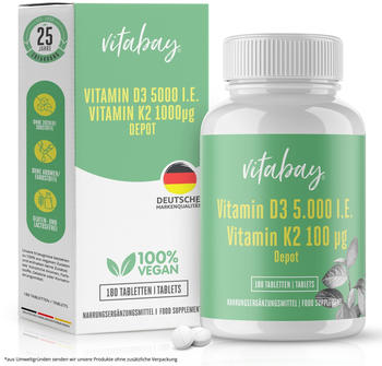 Vitabay Vitamin D3 5000 I.E. K2 100µg Depot Tabletten (180 Stk.)